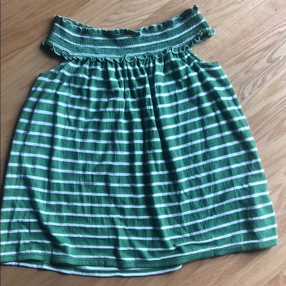 Max Studio - Off the shoulder green striped top.